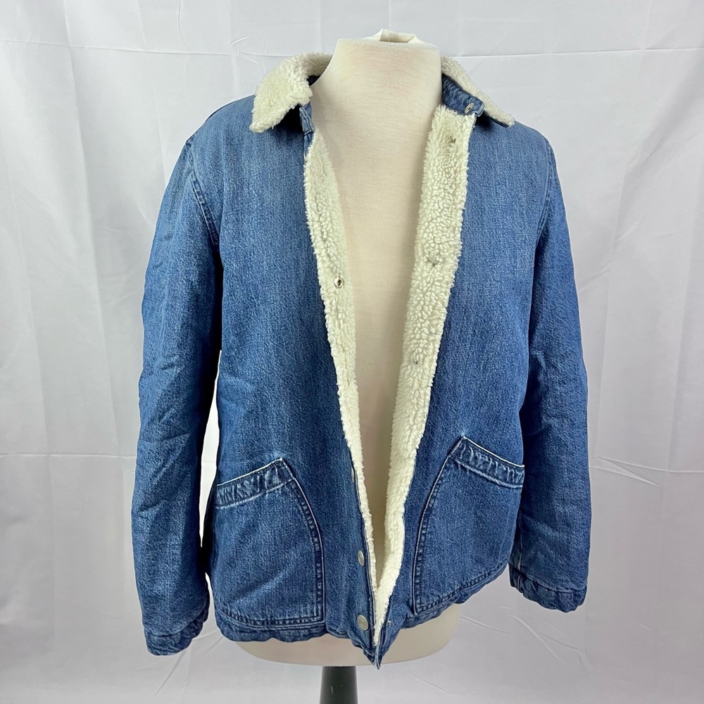 J. Crew Denim Relaxed Fit Jacket with Sherpa Collar & Lining